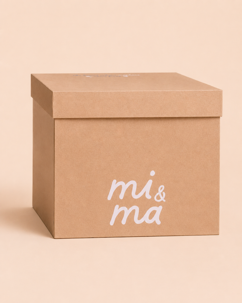 The 3 Day Hospital Stay Kit gift box, kraft box with mi&ma logo